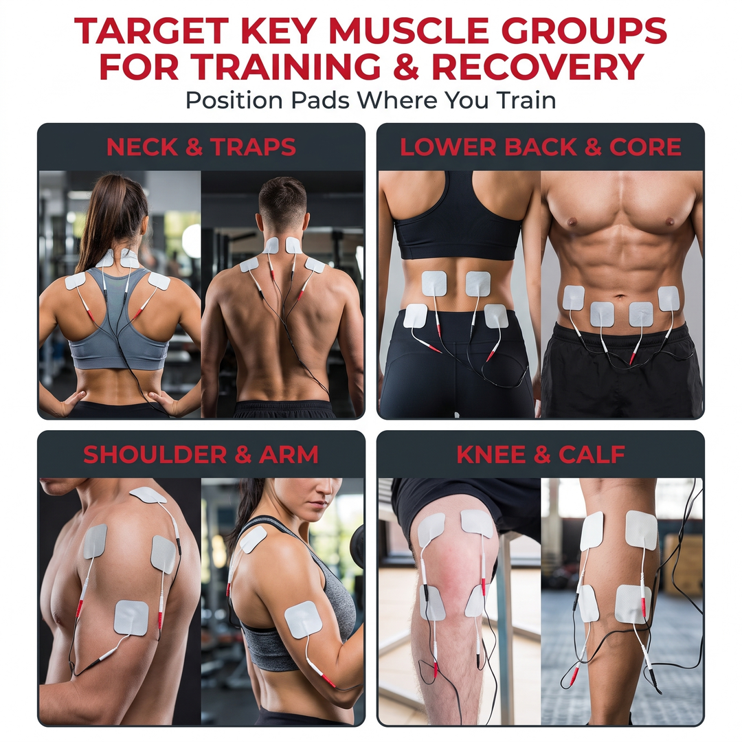 Professional TENS EMS Muscle Stimulator 4-Channel - Target Key Muscle Groups