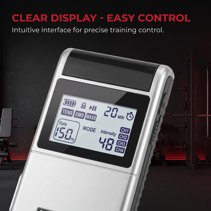Professional TENS EMS Muscle Stimulator 4-Channel - Clear LCD Display
