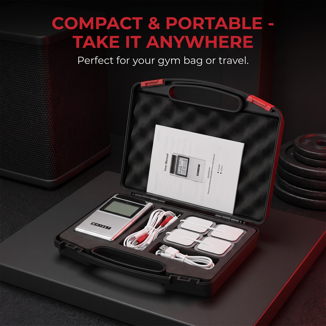 Professional TENS EMS Muscle Stimulator 4-Channel - Compact Portable Carry Case