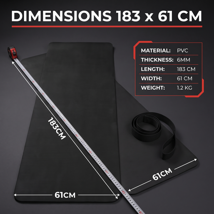 Professional Yoga Mat Extra Thick 10mm Non-Slip NBR Exercise Mat with Carry Strap Pilates Gym Workout Fitness Mat 183cm x 61cm - Dimensions 183x61cm