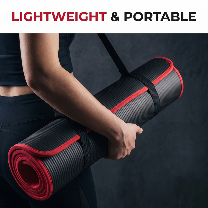Professional Yoga Mat Extra Thick 10mm Non-Slip NBR Exercise Mat with Carry Strap Pilates Gym Workout Fitness Mat 183cm x 61cm - Lightweight Portable Design