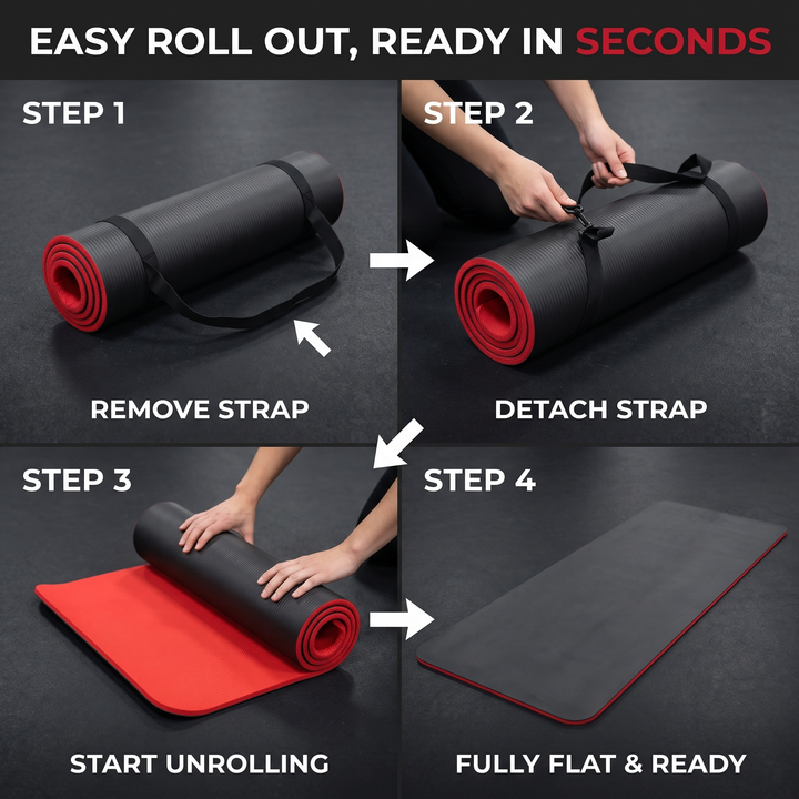 Professional Yoga Mat Extra Thick 10mm Non-Slip NBR Exercise Mat with Carry Strap Pilates Gym Workout Fitness Mat 183cm x 61cm - How to Unroll