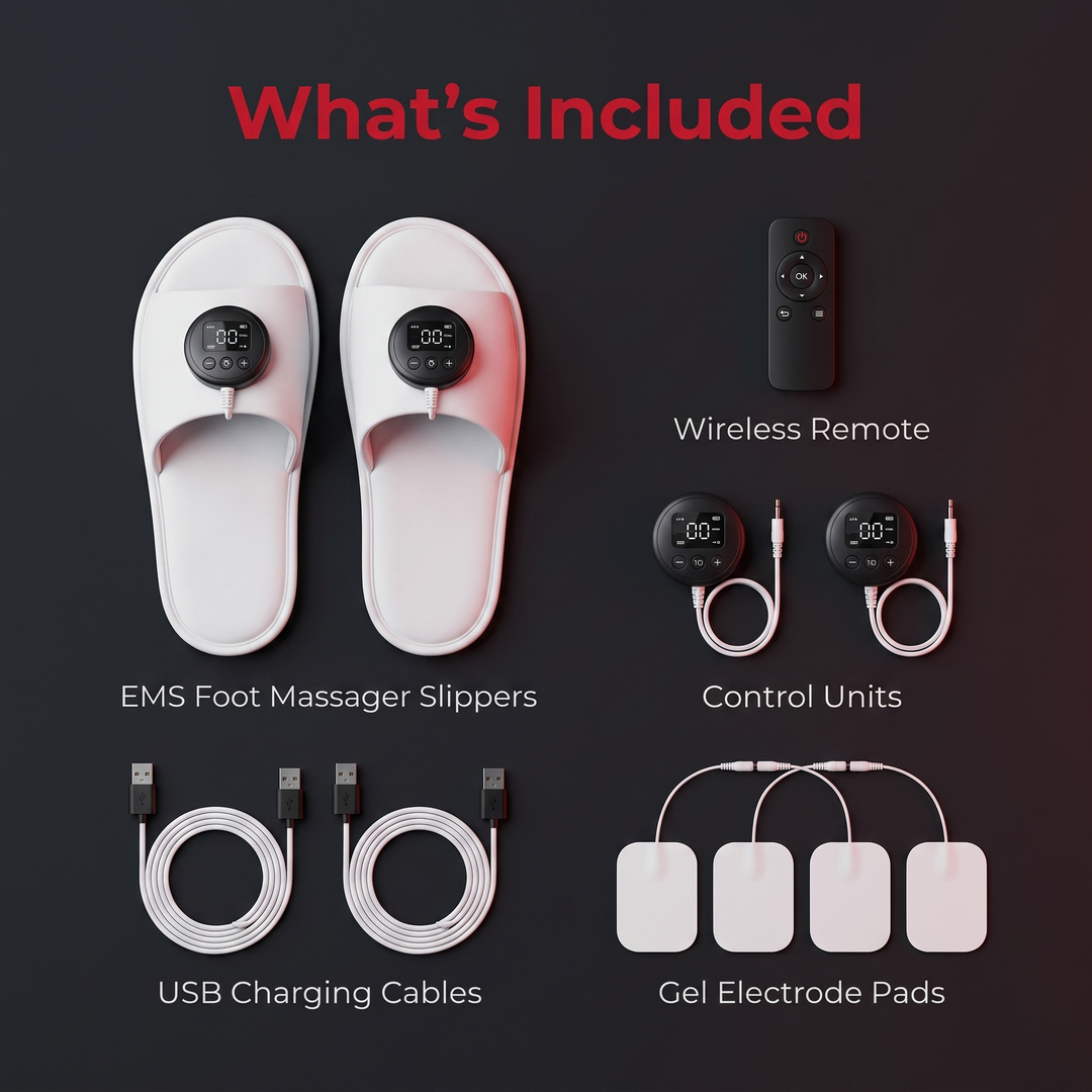 Rechargeable EMS Foot Massager Slippers - Whats Included Kit Contents