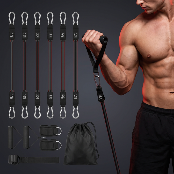 Professional Elastic Resistance Band Set with Rods Full Body Strength Training Home Gym Workout Bands Portable Fitness Kit Rehabilitation Exercise