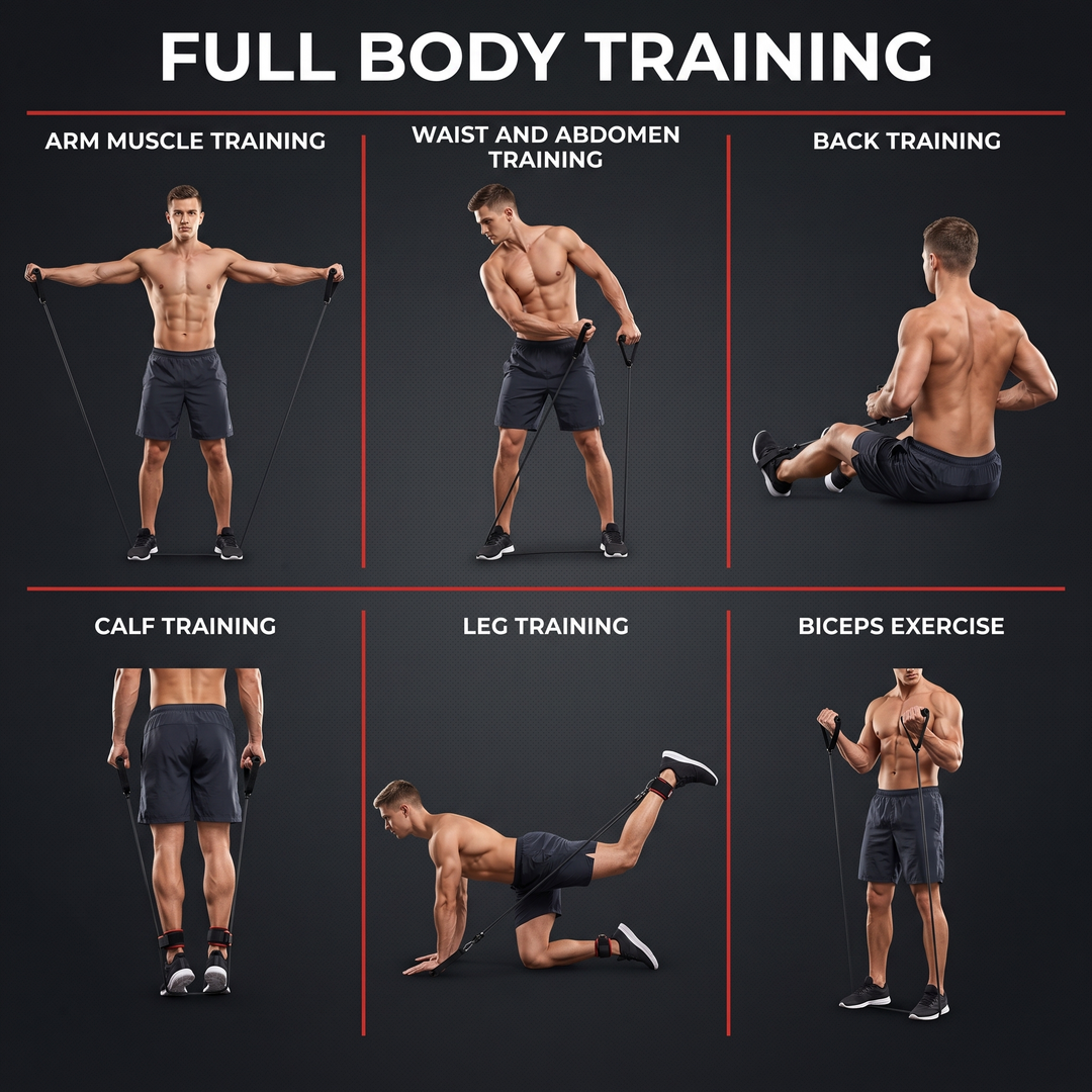 Professional Elastic Resistance Band Set with Rods Full Body Strength Training Home Gym Workout Bands Portable Fitness Kit Rehabilitation Exercise