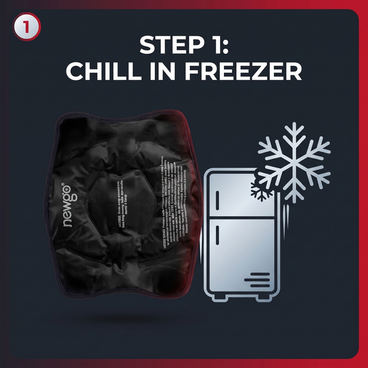 Reusable Knee Ice Pack Wrap - How It Works Step 1 Chill Gel Pack in Freezer