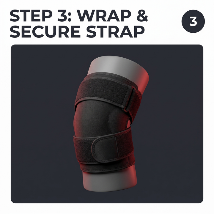 Reusable Knee Ice Pack Wrap - How It Works Step 3 Wrap and Secure Strap