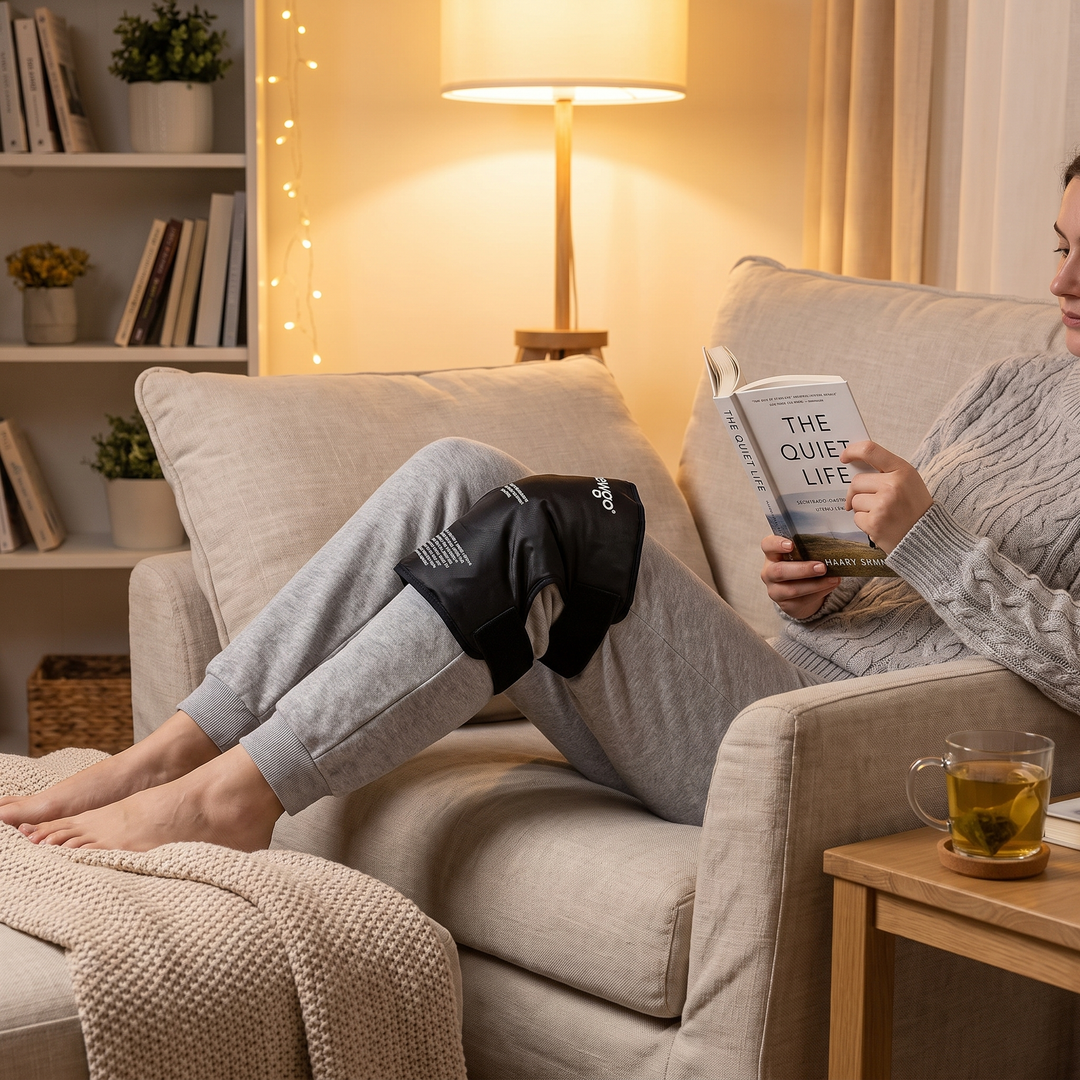 Reusable Knee Ice Pack Wrap - Lifestyle Relaxing at Home with Wrap