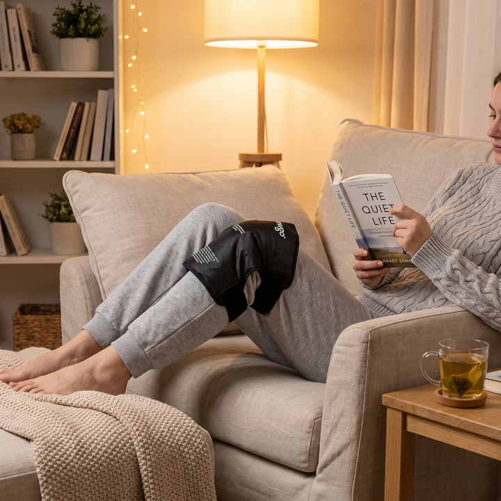 Reusable Knee Ice Pack Wrap - Lifestyle Relaxing at Home with Wrap