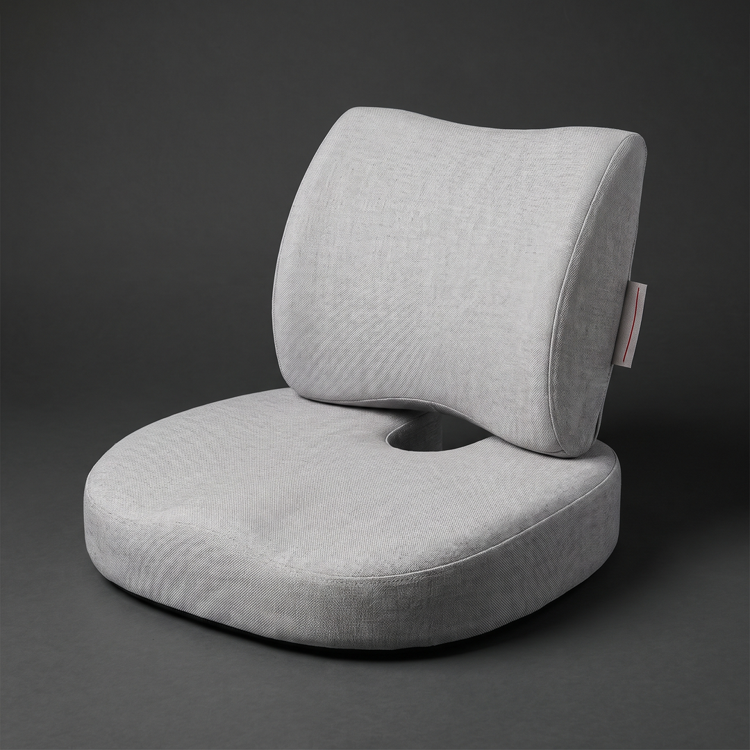 Light grey 2-in-1 memory foam seat and lumbar cushion set for office chair, car, and home desk