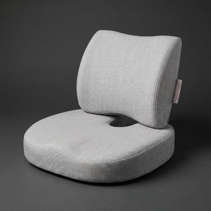 Light grey 2-in-1 memory foam seat and lumbar cushion set for office chair, car, and home desk