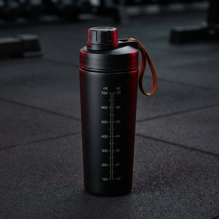 PHYSIOATHLETX Stainless Steel Shaker Bottle 700ml - Black Angle View
