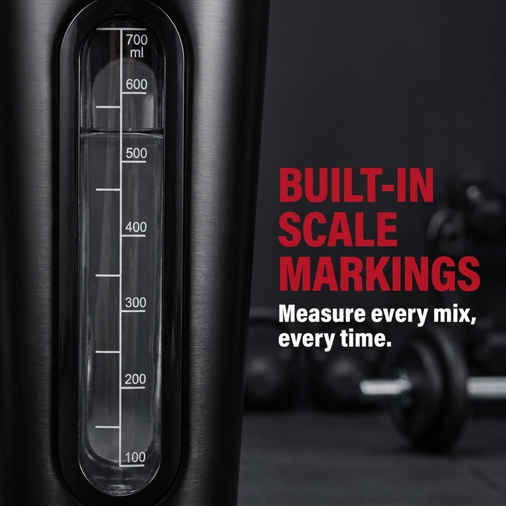 PHYSIOATHLETX Stainless Steel Shaker Bottle 700ml - Built-In Scale Markings