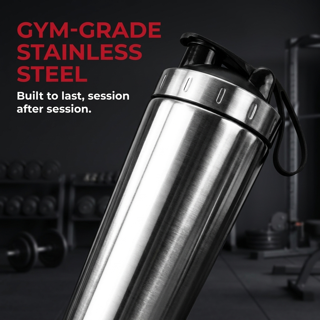 PHYSIOATHLETX Stainless Steel Shaker Bottle 700ml - Gym-Grade Stainless Steel