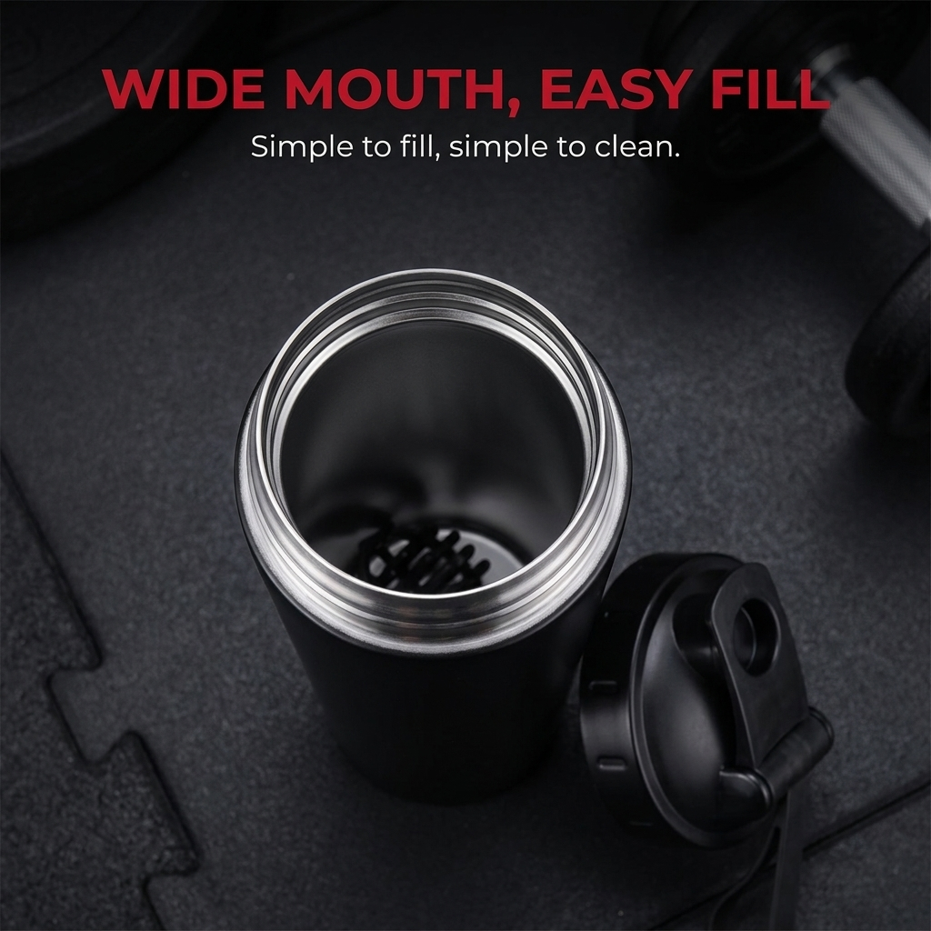 PHYSIOATHLETX Stainless Steel Shaker Bottle 700ml - Wide Mouth Easy Fill
