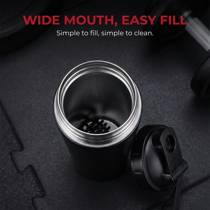 PHYSIOATHLETX Stainless Steel Shaker Bottle 700ml - Wide Mouth Easy Fill