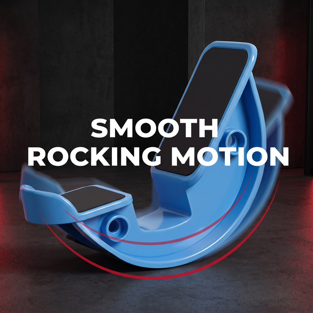 Blue stretching wheel calf stretcher, smooth rocking motion detail