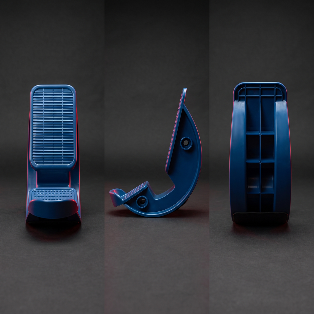 Blue stretching wheel calf stretcher, three-angle side profile comparison