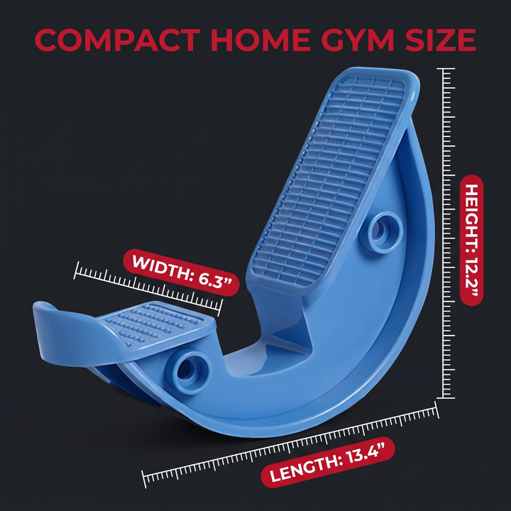 Blue stretching wheel calf stretcher, compact home gym size comparison