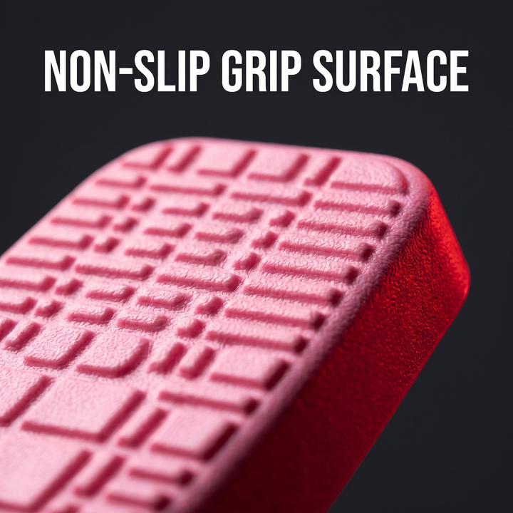 Pink stretching wheel calf stretcher, non-slip grip surface macro