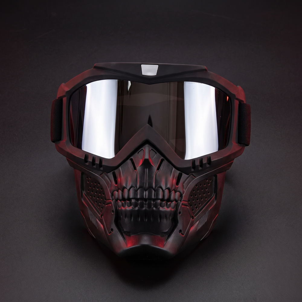 Tactical Goggles with Skull Face Mask - Silver Mirrored Lens Variant