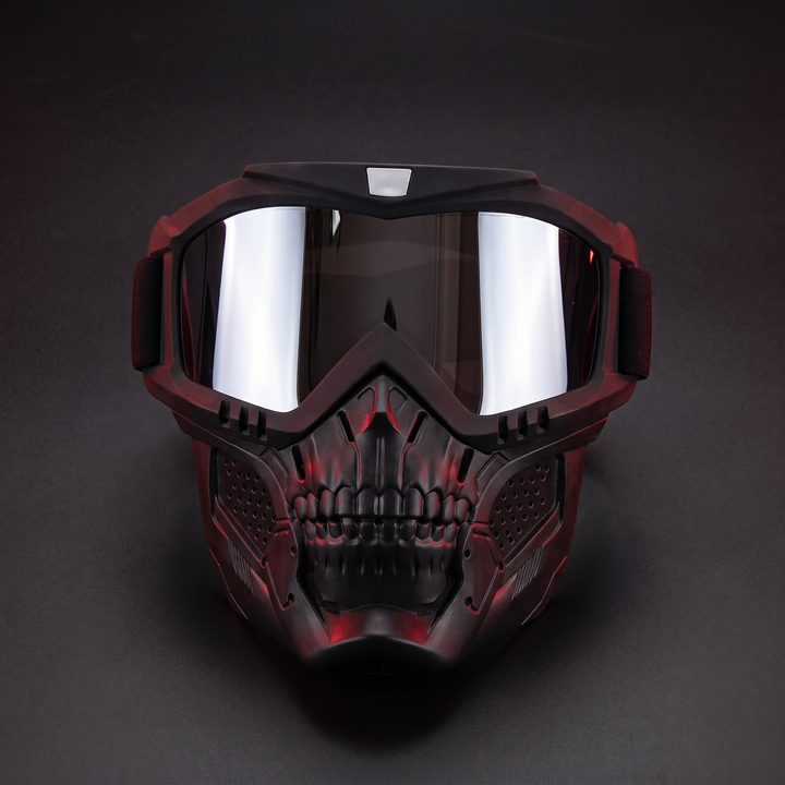 Tactical Goggles with Skull Face Mask - Silver Mirrored Lens Variant