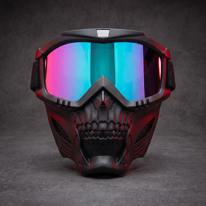 Tactical Goggles with Skull Face Mask - Colorful Mirrored Lens Variant