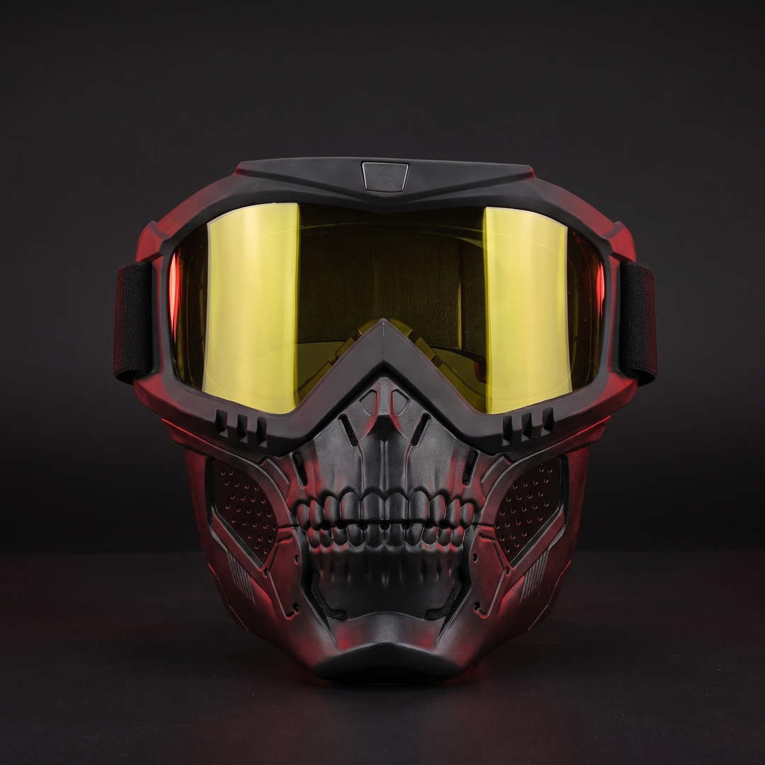 Tactical Goggles with Skull Face Mask - Yellow Tinted Lens Variant