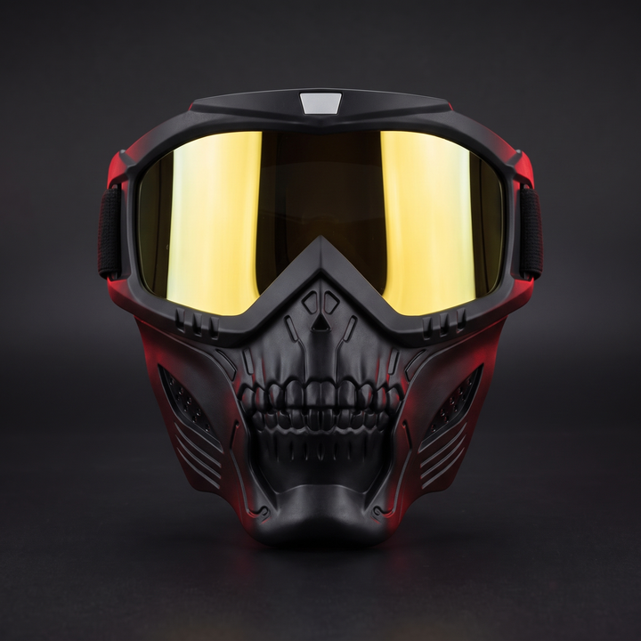 Tactical Goggles with Skull Face Mask - Gold Mirrored Lens Variant
