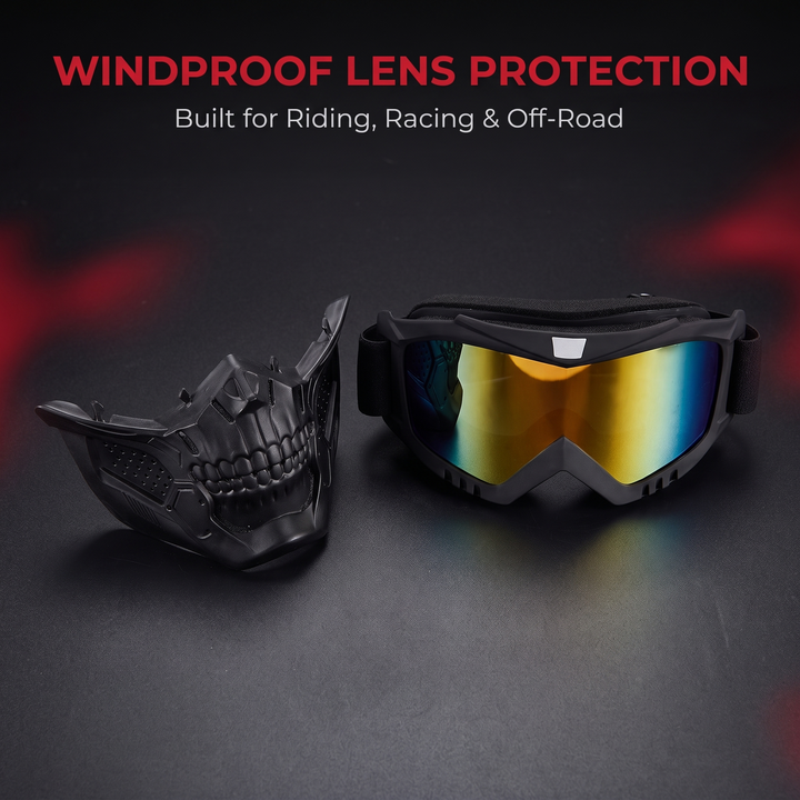 Tactical Goggles with Skull Face Mask - Windproof Lens Protection