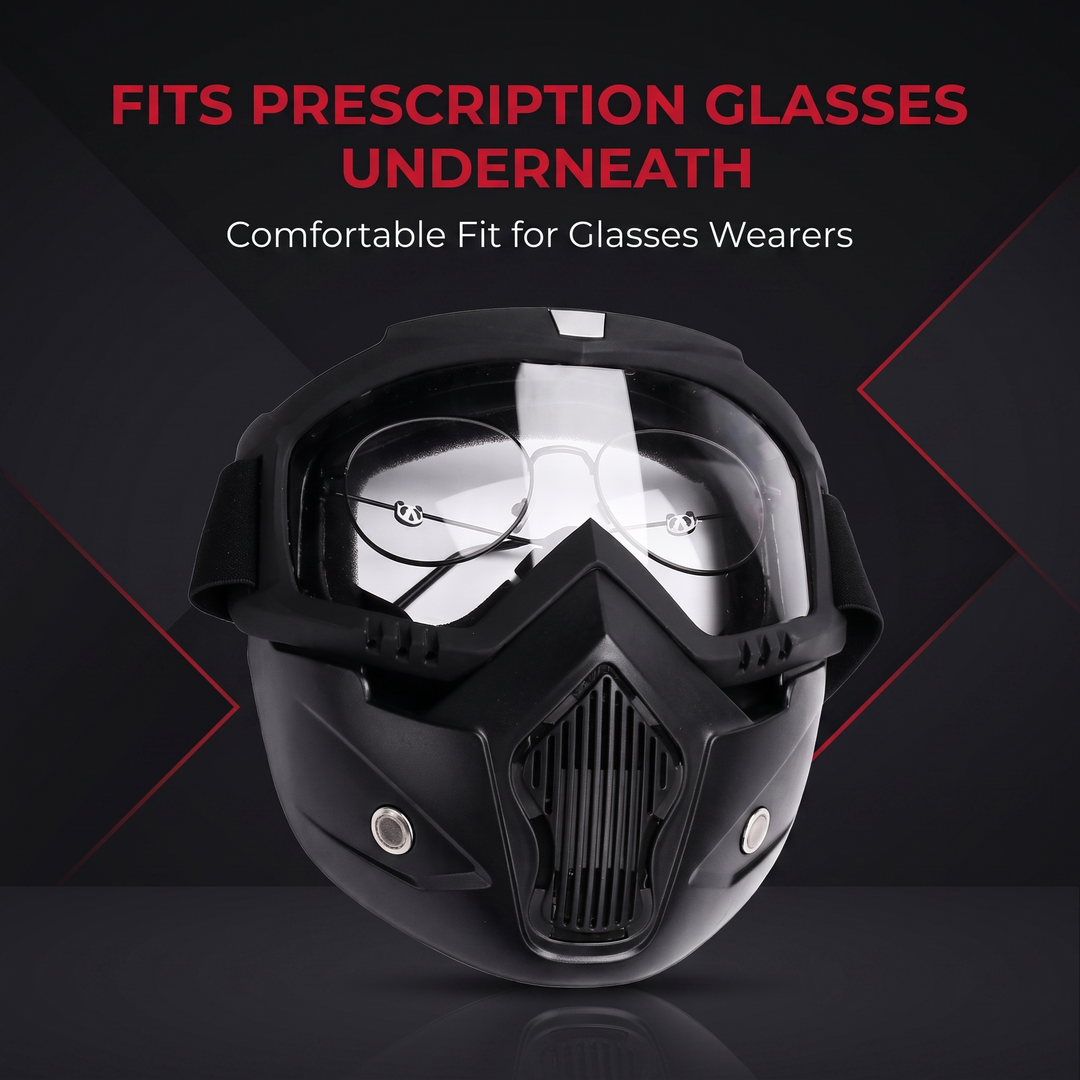 Tactical Goggles with Skull Face Mask - Fits Prescription Glasses Underneath