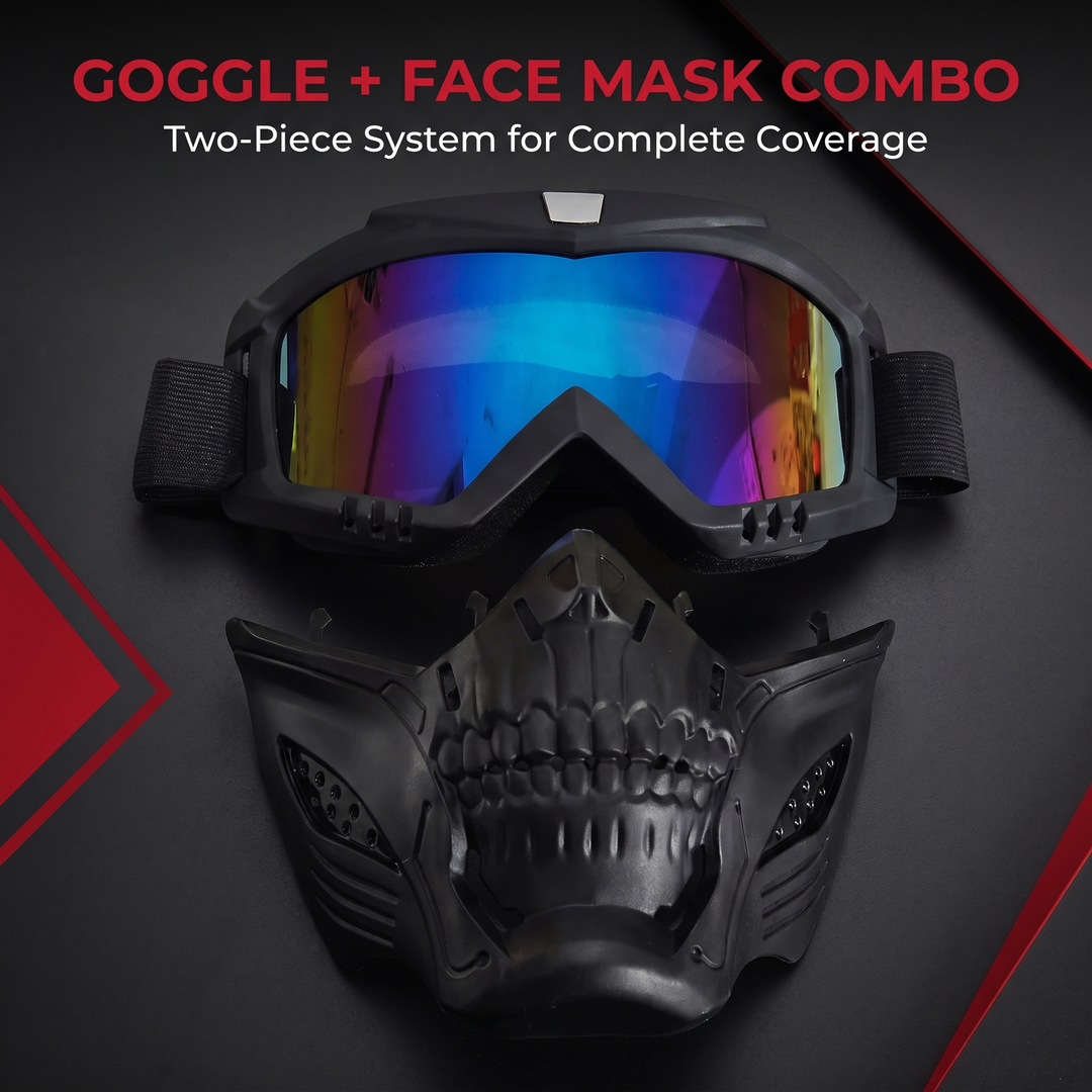 Tactical Goggles with Skull Face Mask - Goggle and Face Mask Two-Piece Combo
