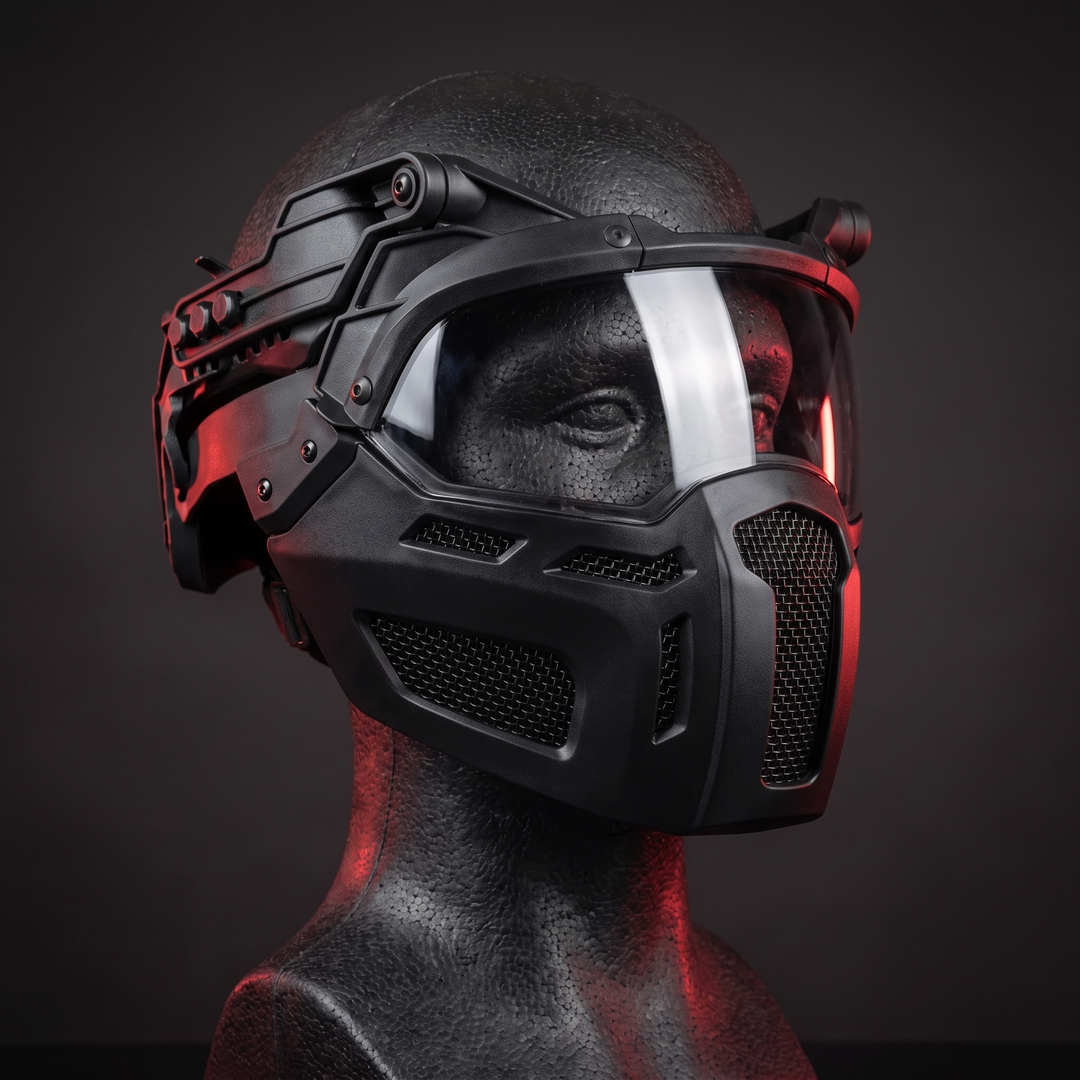 Tactical Half Face Mask with Flip Goggles - Black Hero