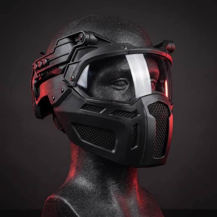 Tactical Half Face Mask with Flip Goggles - Black Hero