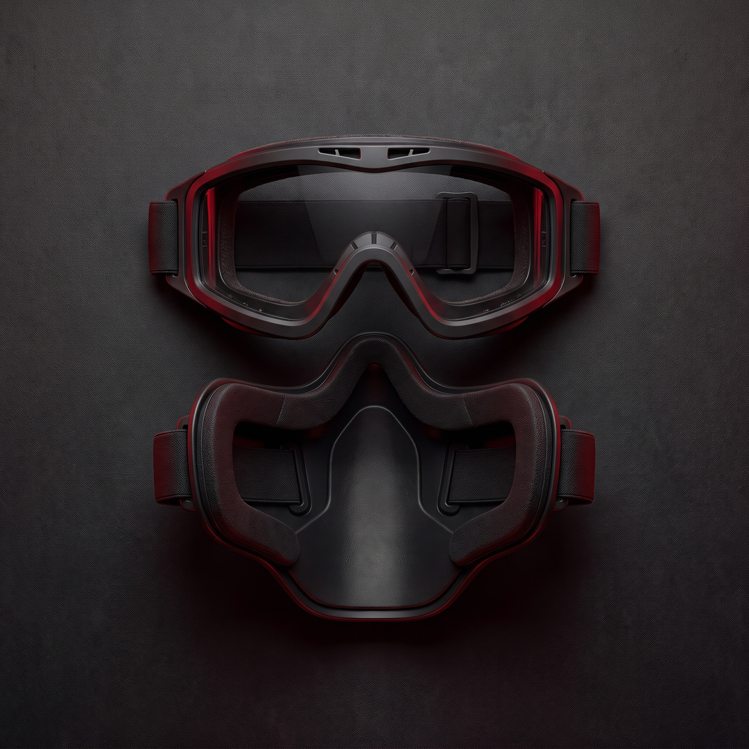 Tactical Half Face Mask with Flip Goggles - Black Colorway