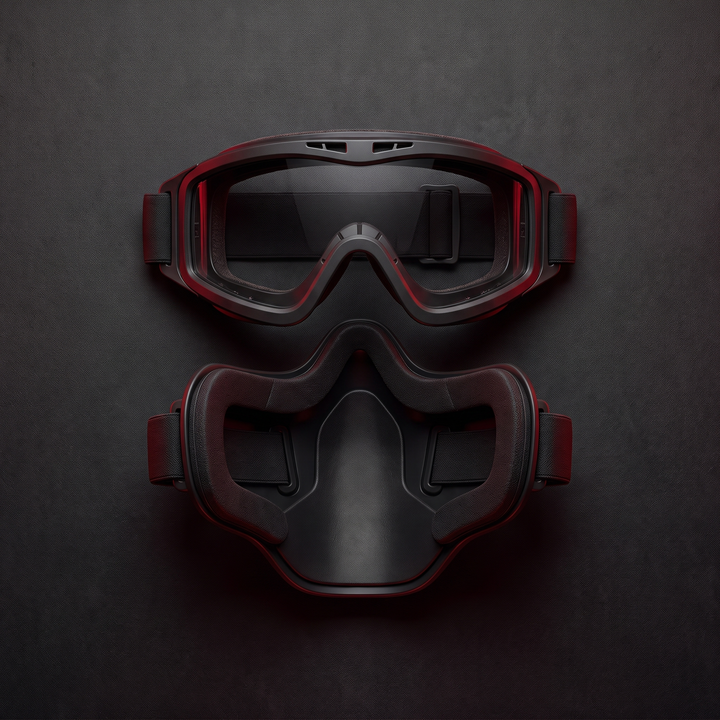 Tactical Half Face Mask with Flip Goggles - Black Colorway