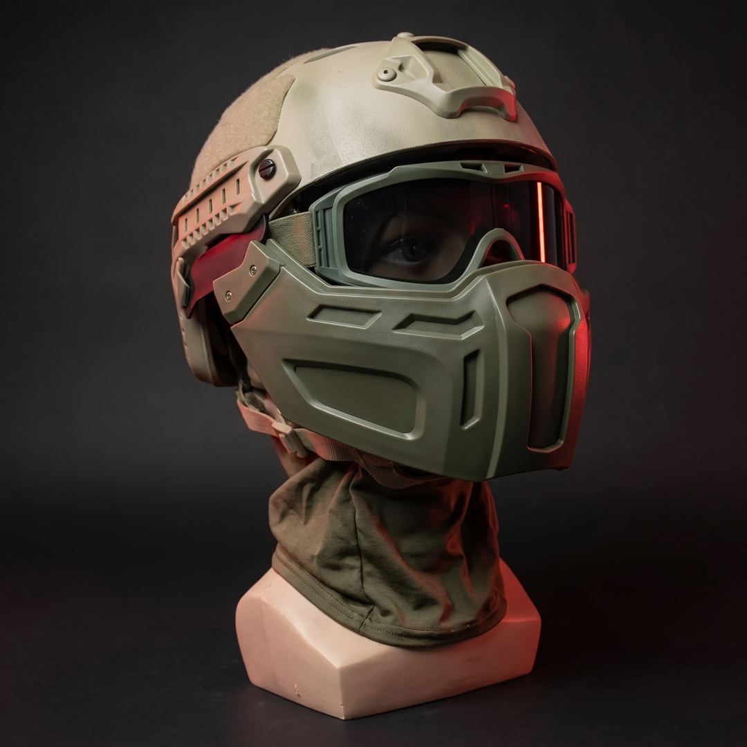 Tactical Half Face Mask with Flip Goggles - Olive Drab Green Colorway