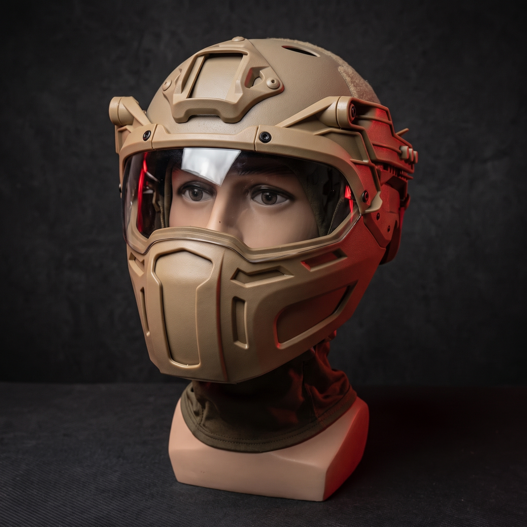Tactical Half Face Mask with Flip Goggles - Desert Tan Colorway