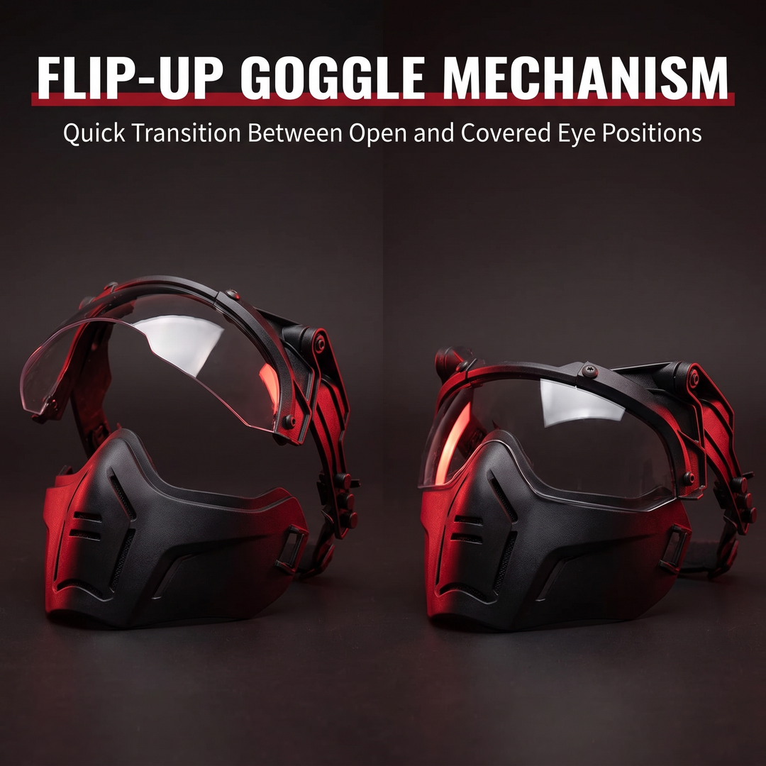 Tactical Half Face Mask - Flip-Up Goggle Mechanism