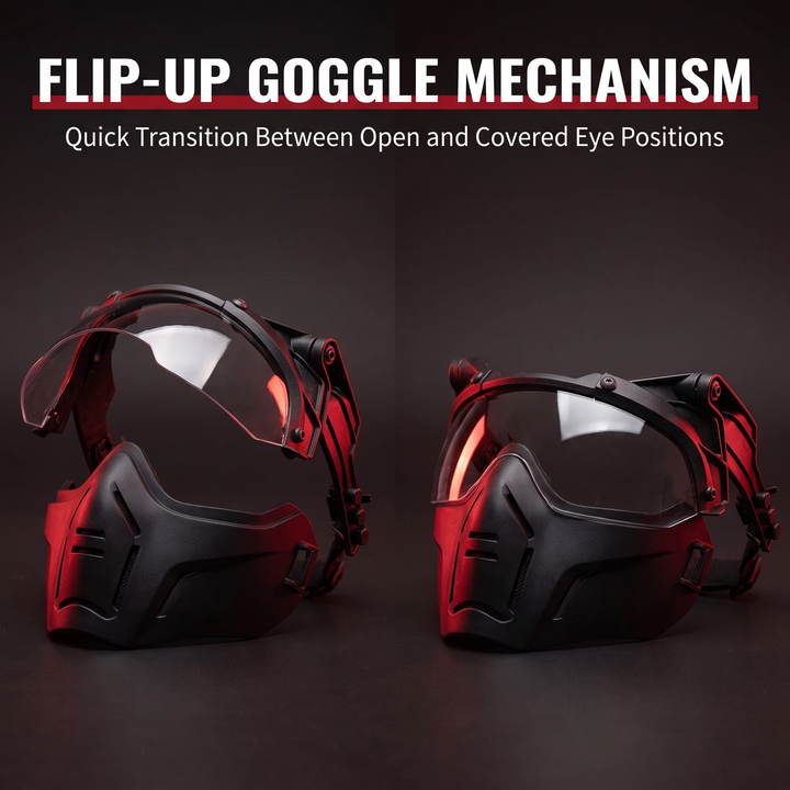 Tactical Half Face Mask - Flip-Up Goggle Mechanism