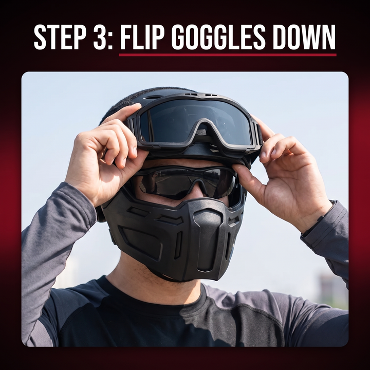 Tactical Half Face Mask - How To Flip Goggles Down Step 3