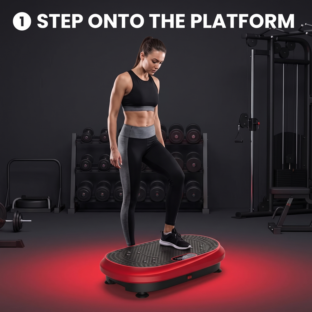 PHYSIOATHLETX vibration plate exercise machine - step onto the platform, how to use step 1