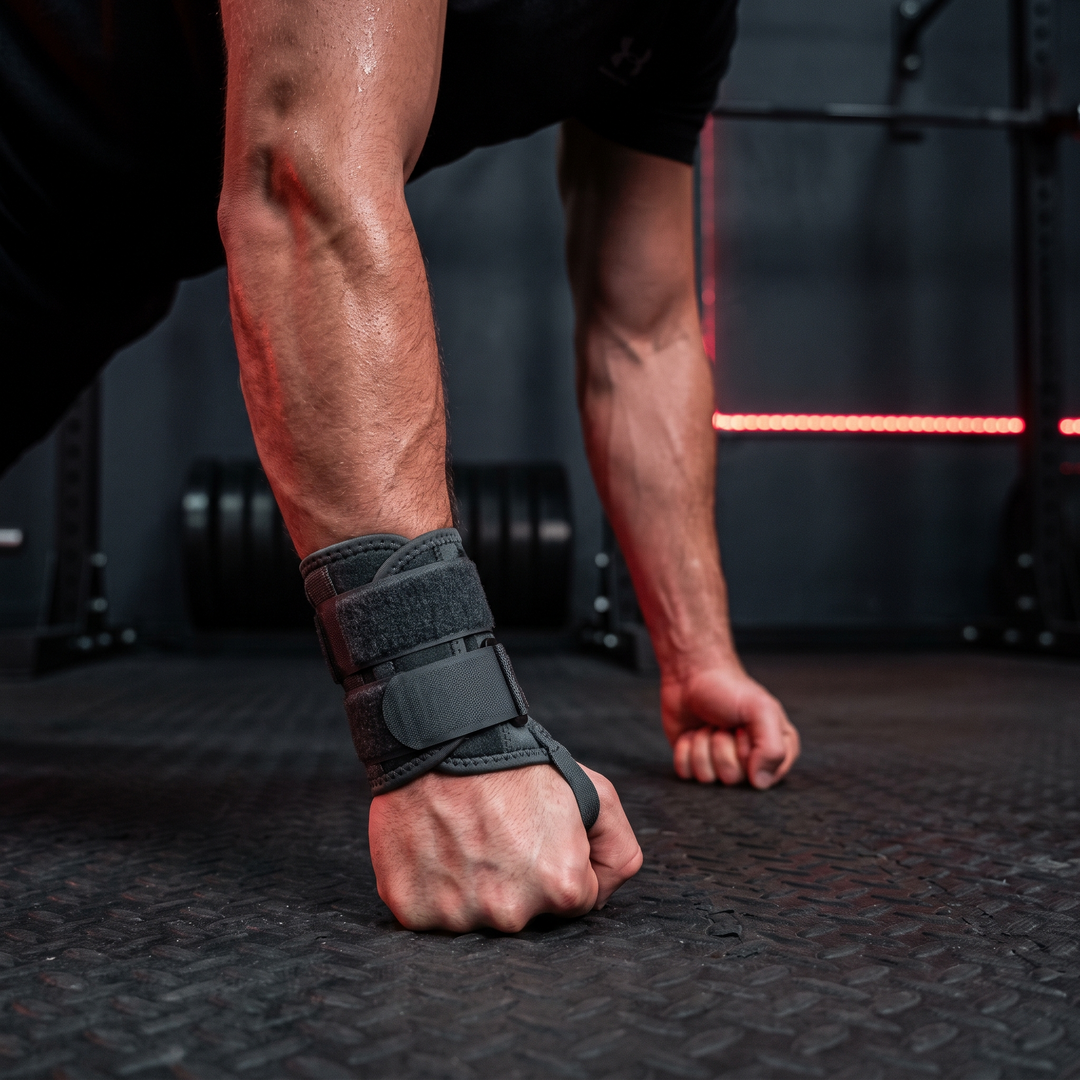 Adjustable Wrist Brace and Support Splint - Grey, Left Hand, In Use