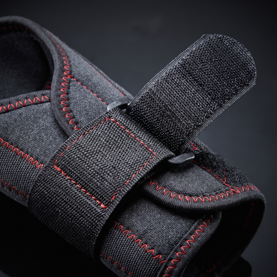 Close-up of adjustable straps on wrist support brace