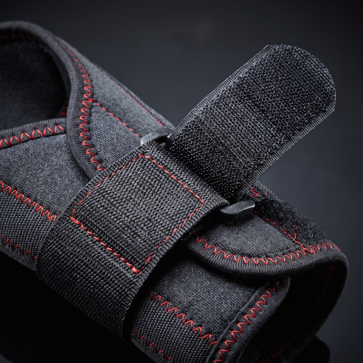 Close-up of adjustable straps on wrist support brace