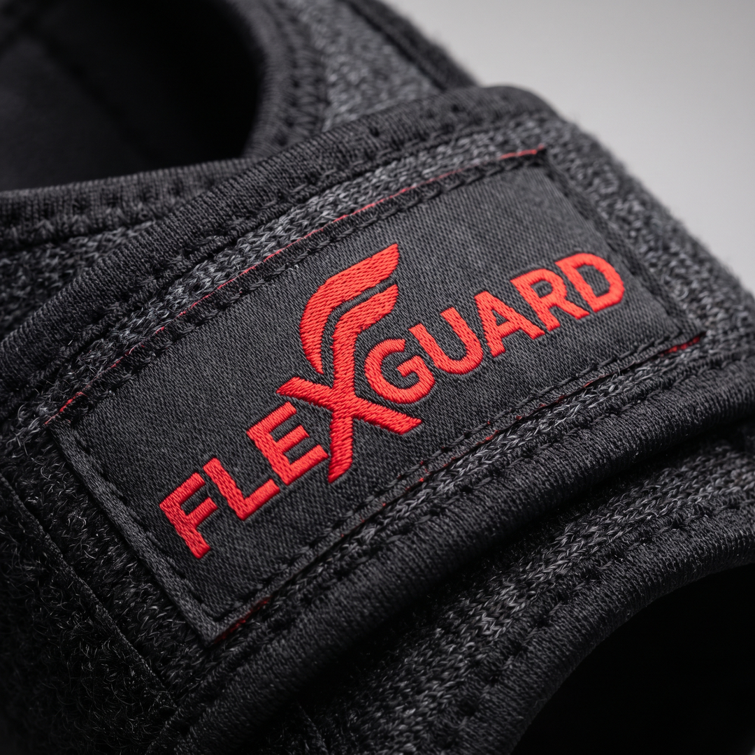 Close-up of logo branding on wrist support brace