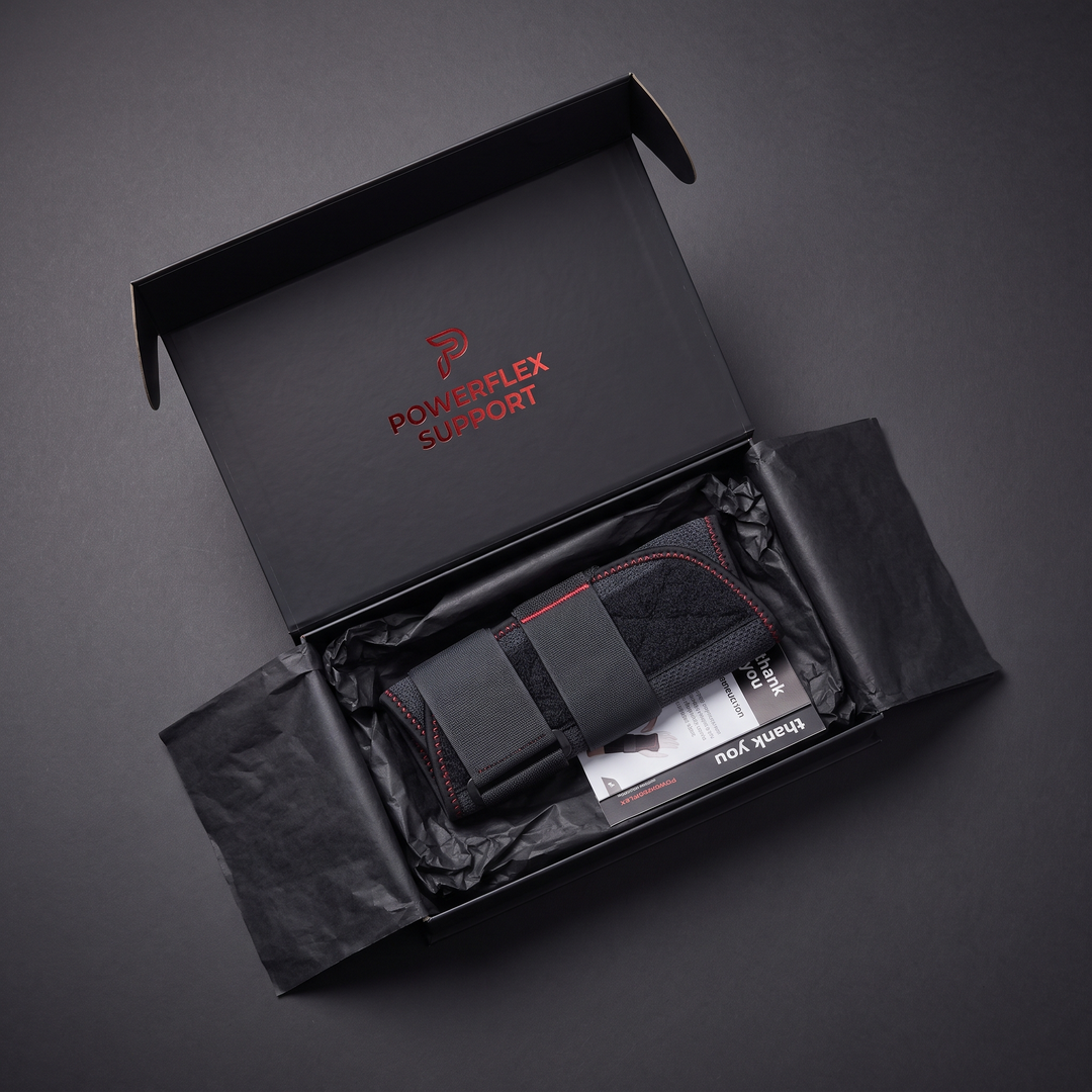 Wrist support brace packaging opened top-down view