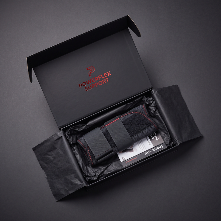 Wrist support brace packaging opened top-down view