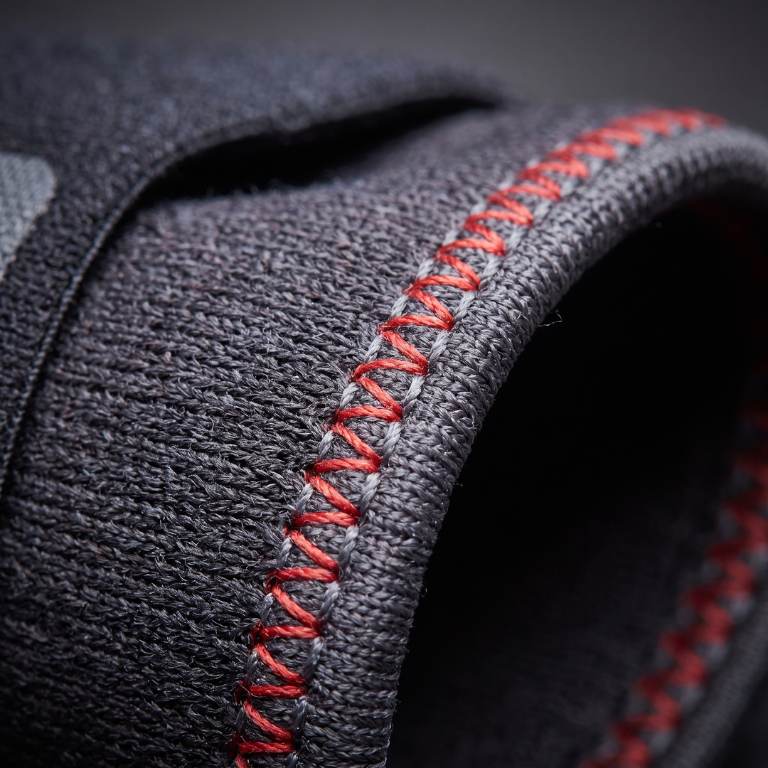 Close-up of reinforced stitching on wrist support brace