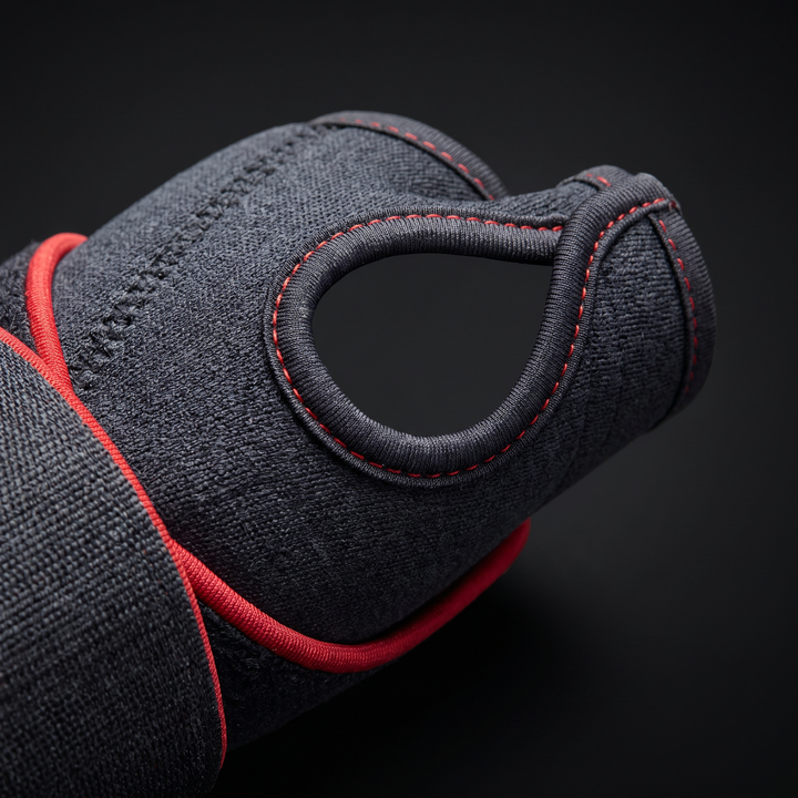 Close-up of ergonomic thumb loop on wrist support wrap